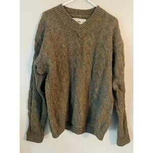Vintage Authentic Gap Clothing Wool V Neck Green Speckled Sweater Size M